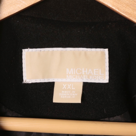 Michael Kors Black Wool Blend Zip Belted Gold Accents Coat Jacket Womens 2XL - Picture 5 of 12